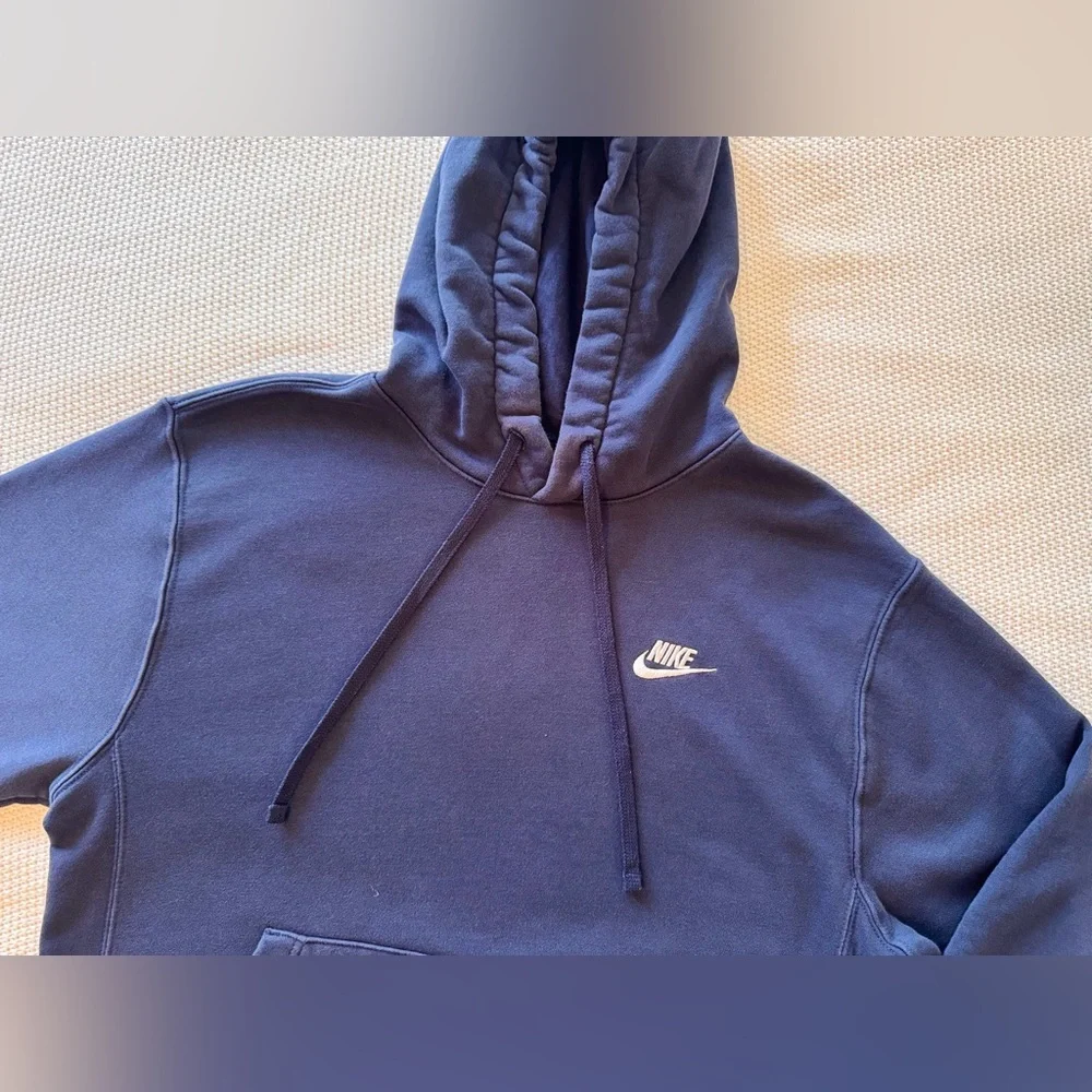 NIKE Navy Blue Fleece Hoodie Sweatshirt w Front Kangaroo Pocket